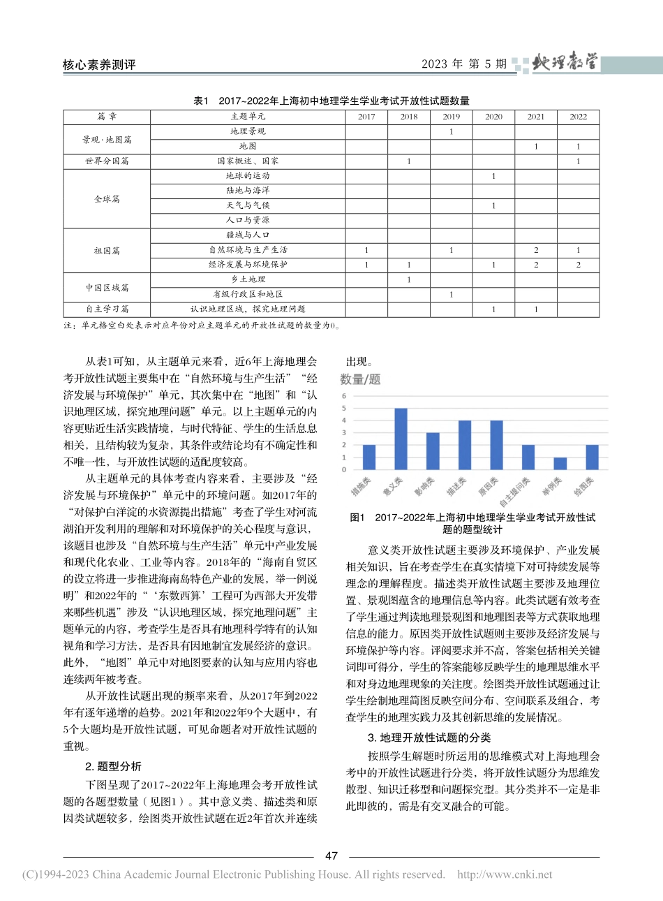 初中地理学业水平考试开放性...中地理学业水平考试试题为例_卫文菁.pdf_第2页