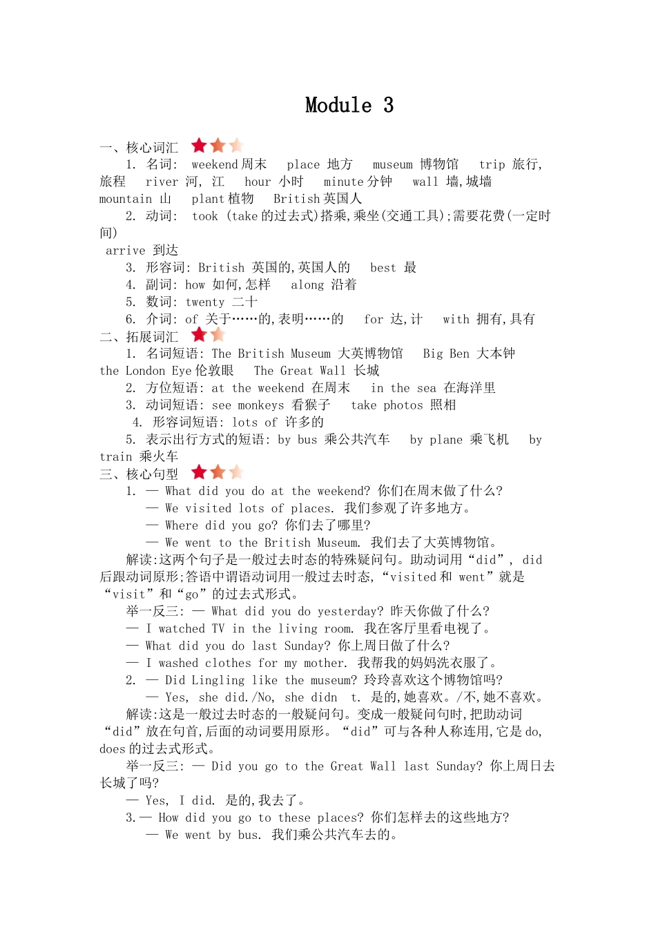 外研五上 Module 3 知识清单.docx_第1页