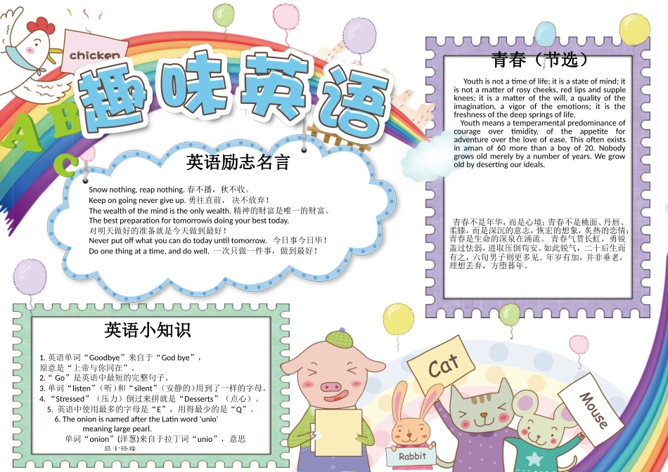 可爱卡通趣味英语学生电子小报模板.doc_第1页