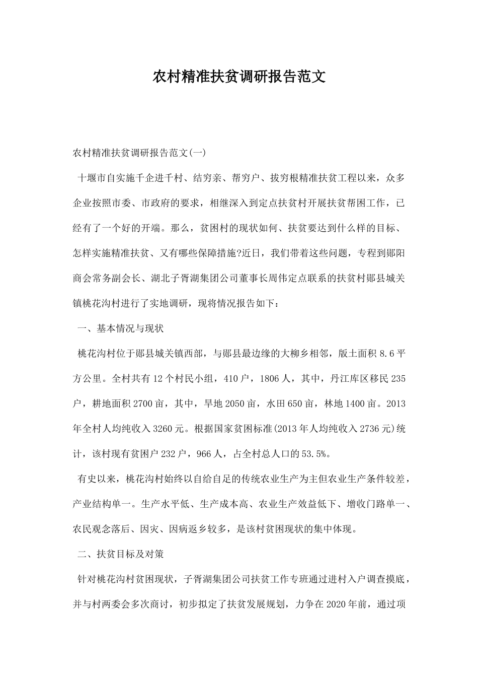 农村精准扶贫调研报告范文.docx_第1页