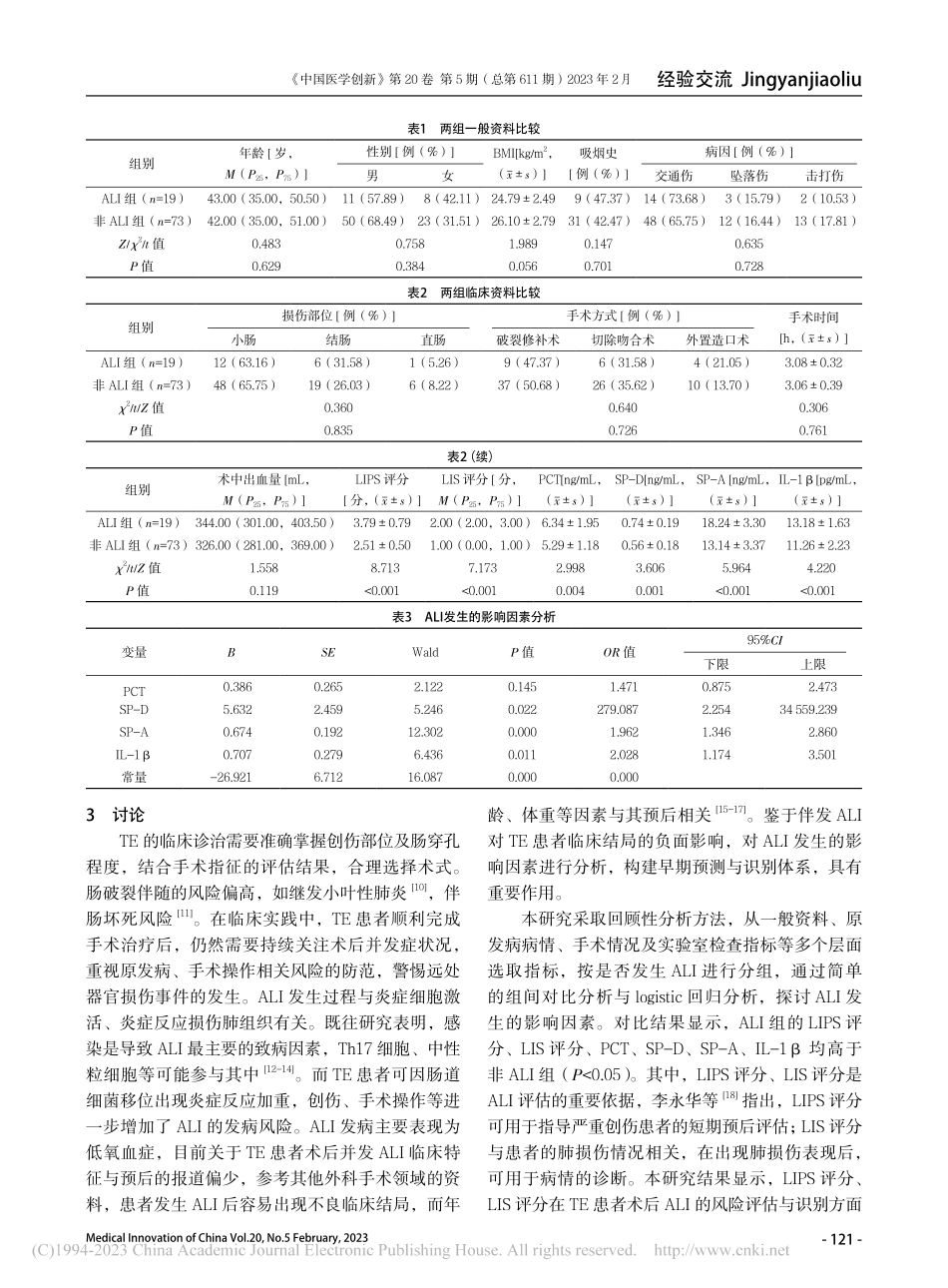 创伤性肠破裂患者术后急性肺损伤的影响因素分析_邓丹东.pdf_第3页