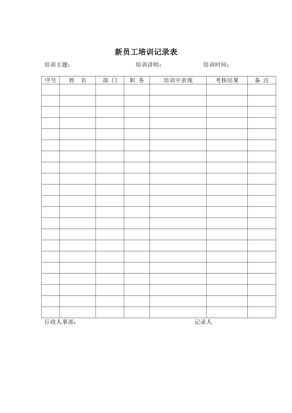 1-3-5新员工培训记录表.doc_第1页