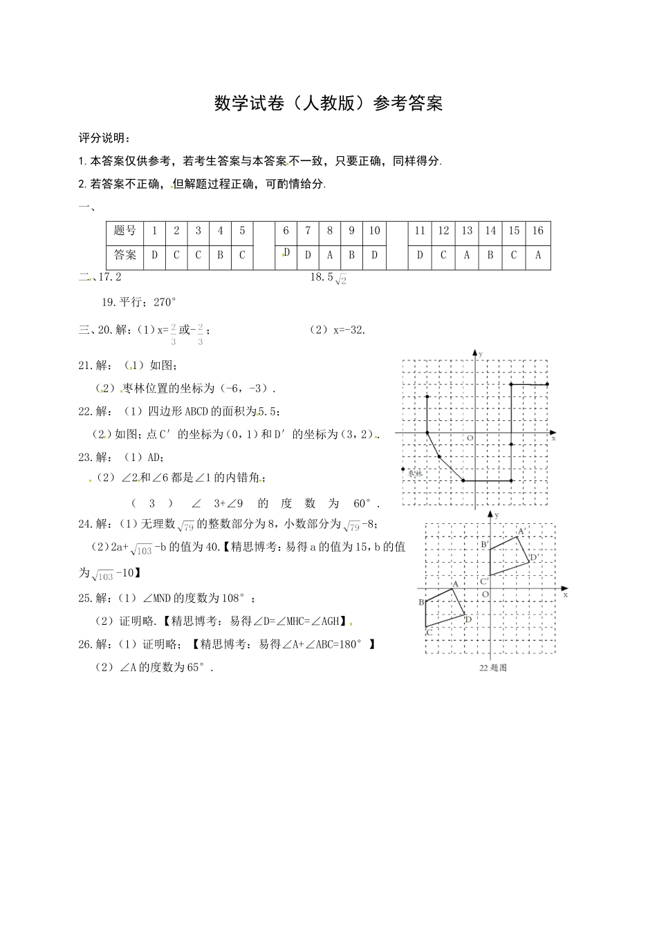 2016-2017学年河北省邯郸市丛台区七年级下期中考试数学试题含答案（扫描版）.doc_第2页