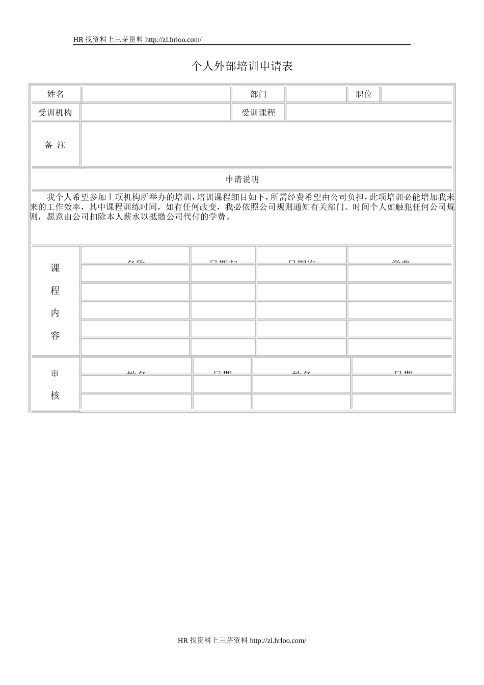 个人外部培训申请表.doc_第1页