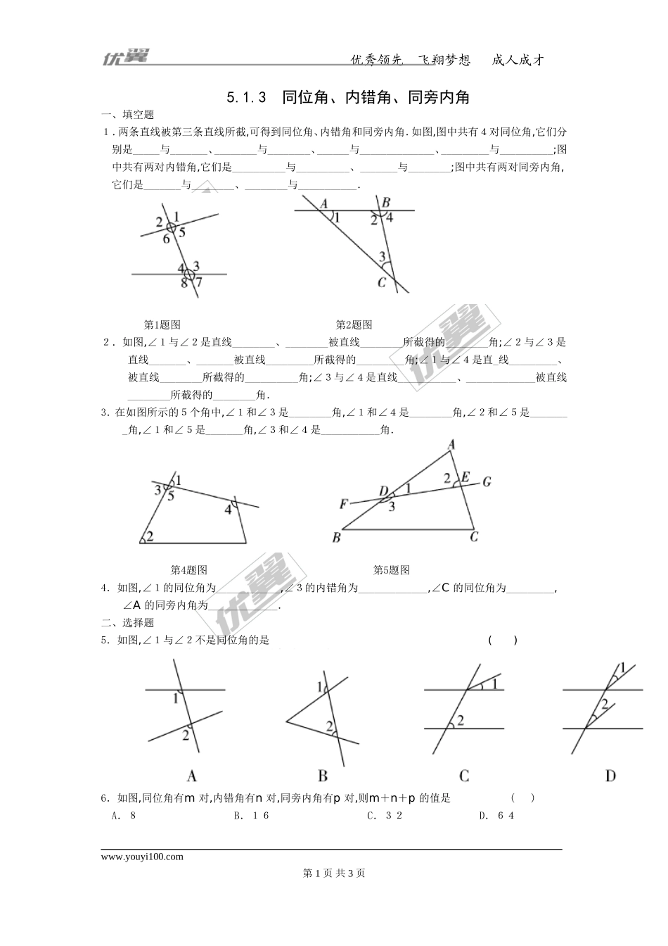 5.1.3 同位角、内错角、同旁内角 2.doc_第1页