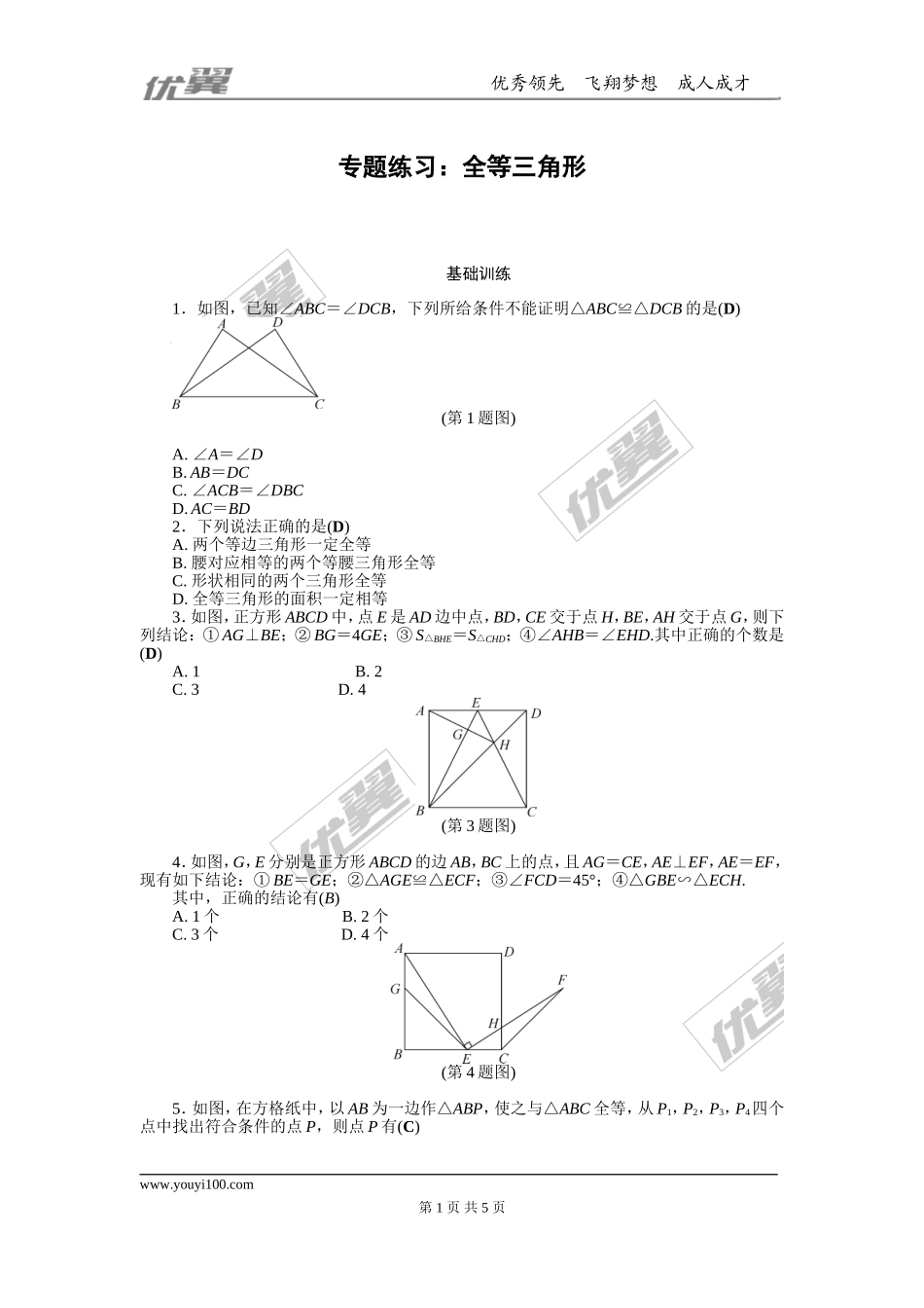 专题练习：全等三角形.doc_第1页