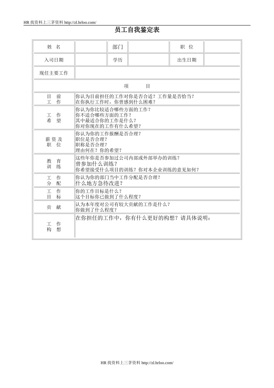 员工自我鉴定表.doc_第1页