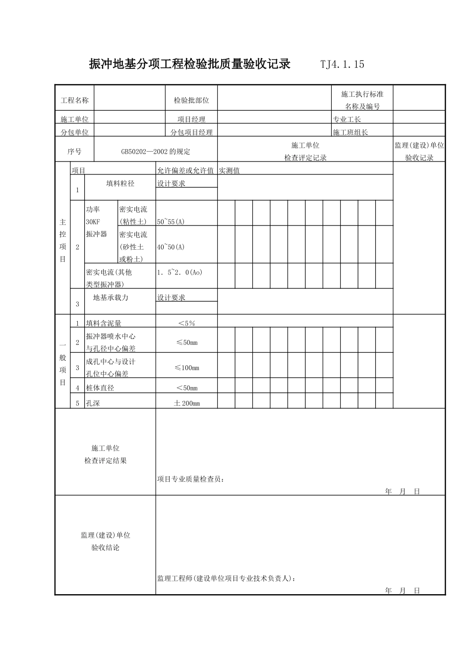 059 振冲地基分项工程检验批质量验收记录 TJ4-1-15.doc_第1页