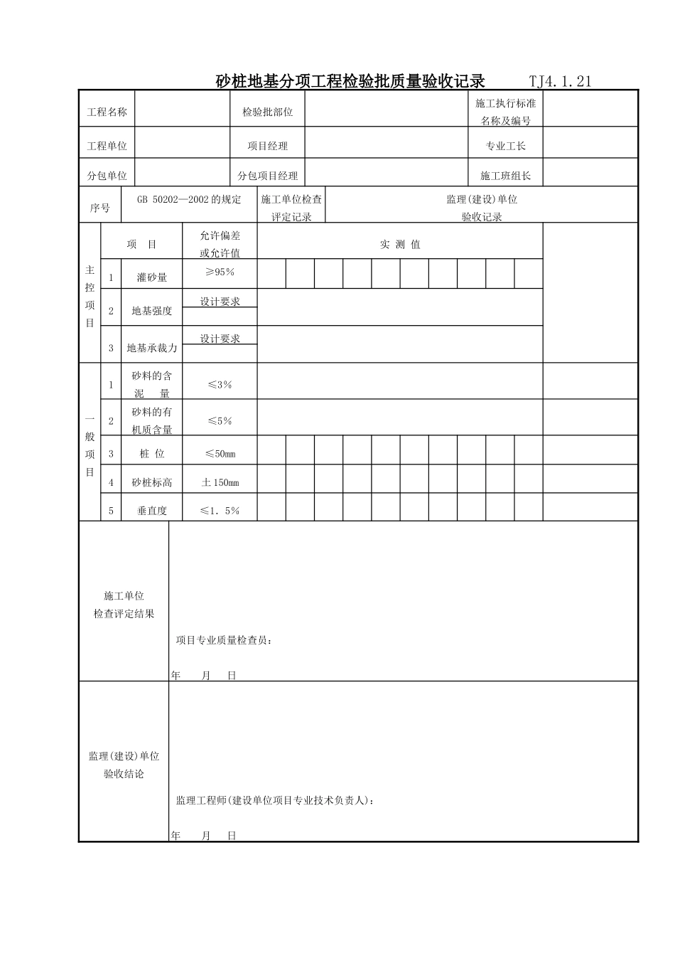 065 砂桩地基分项工程检验批质量验收记录TJ4-1-21.doc_第1页
