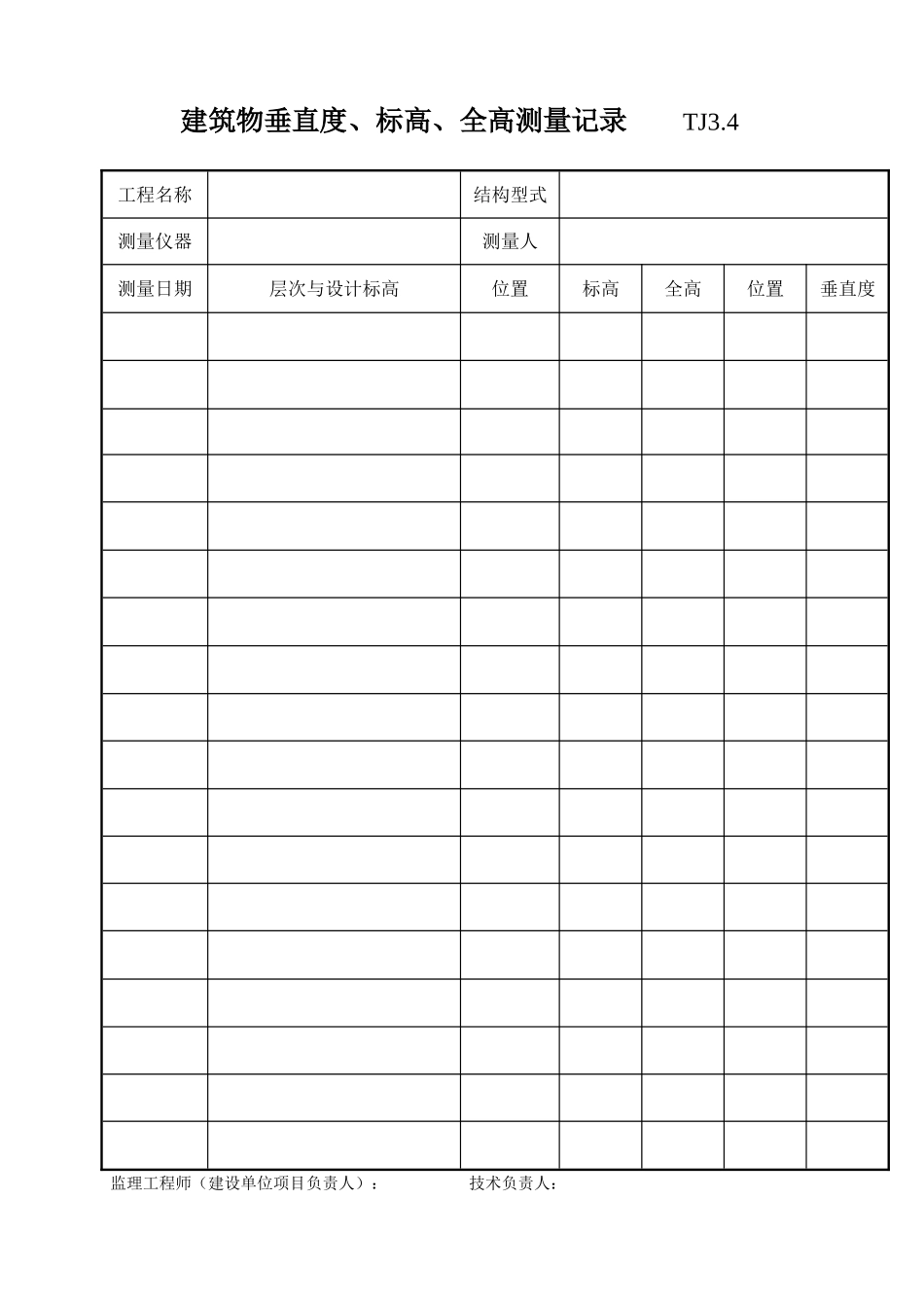 033 建筑物垂直度、标高、全高测量记录.doc_第1页
