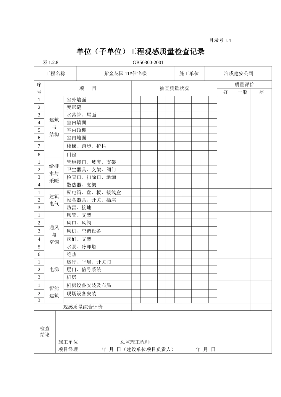 1.4 单位（子单位）工程观感质量检查记录.doc_第1页