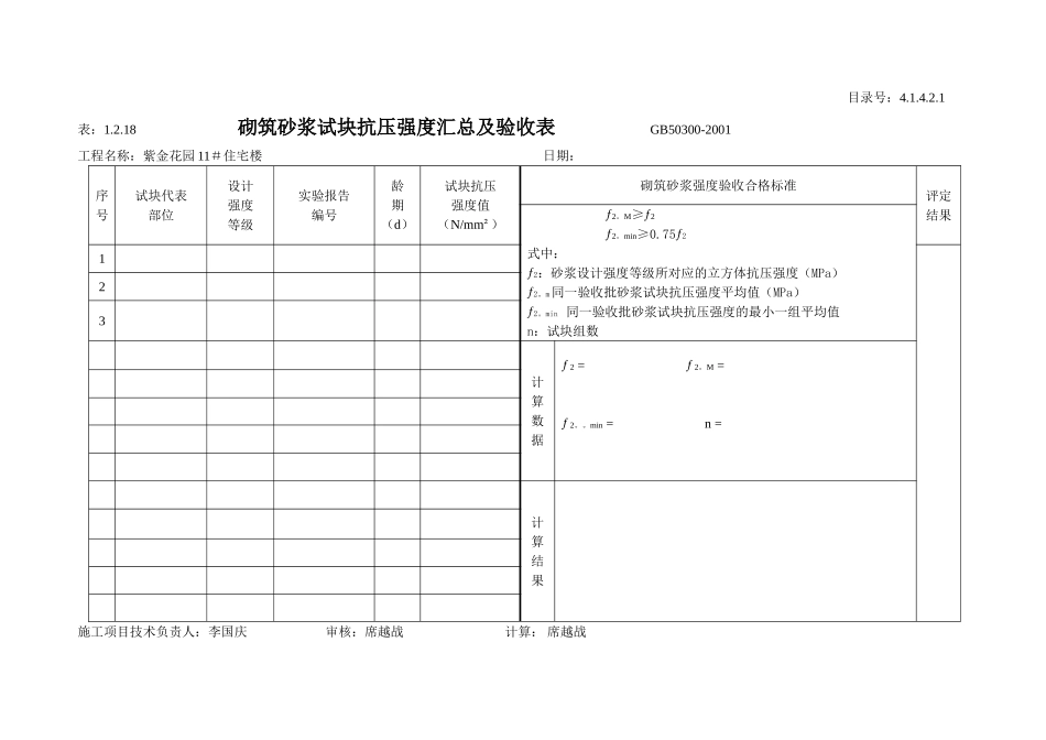 4.1.4.2.1 砌筑砂浆试块抗压强度汇总及验收表.doc_第3页
