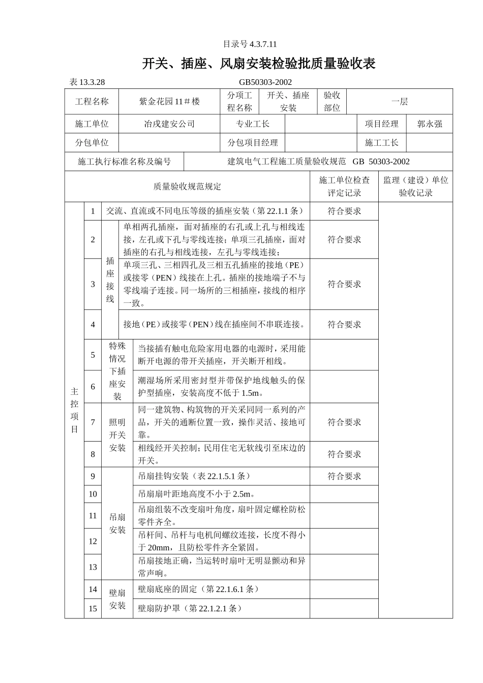4.3.7.11开关、插座、风扇安装检验批质量验收表.doc_第3页