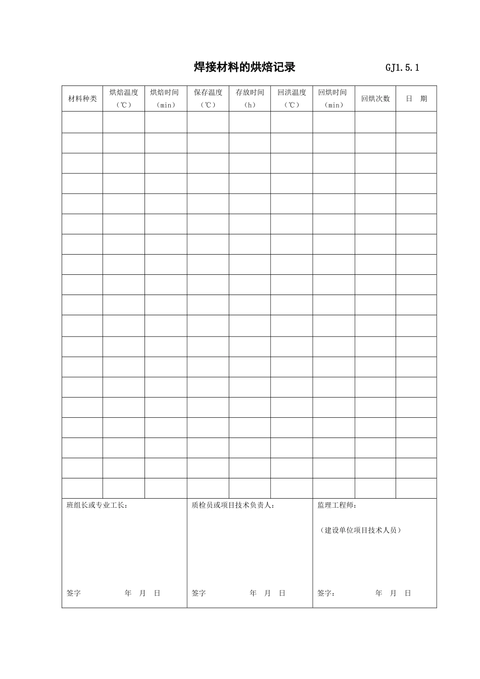 焊接材料的烘焙记录　　　　　　　　GJ1.doc_第1页