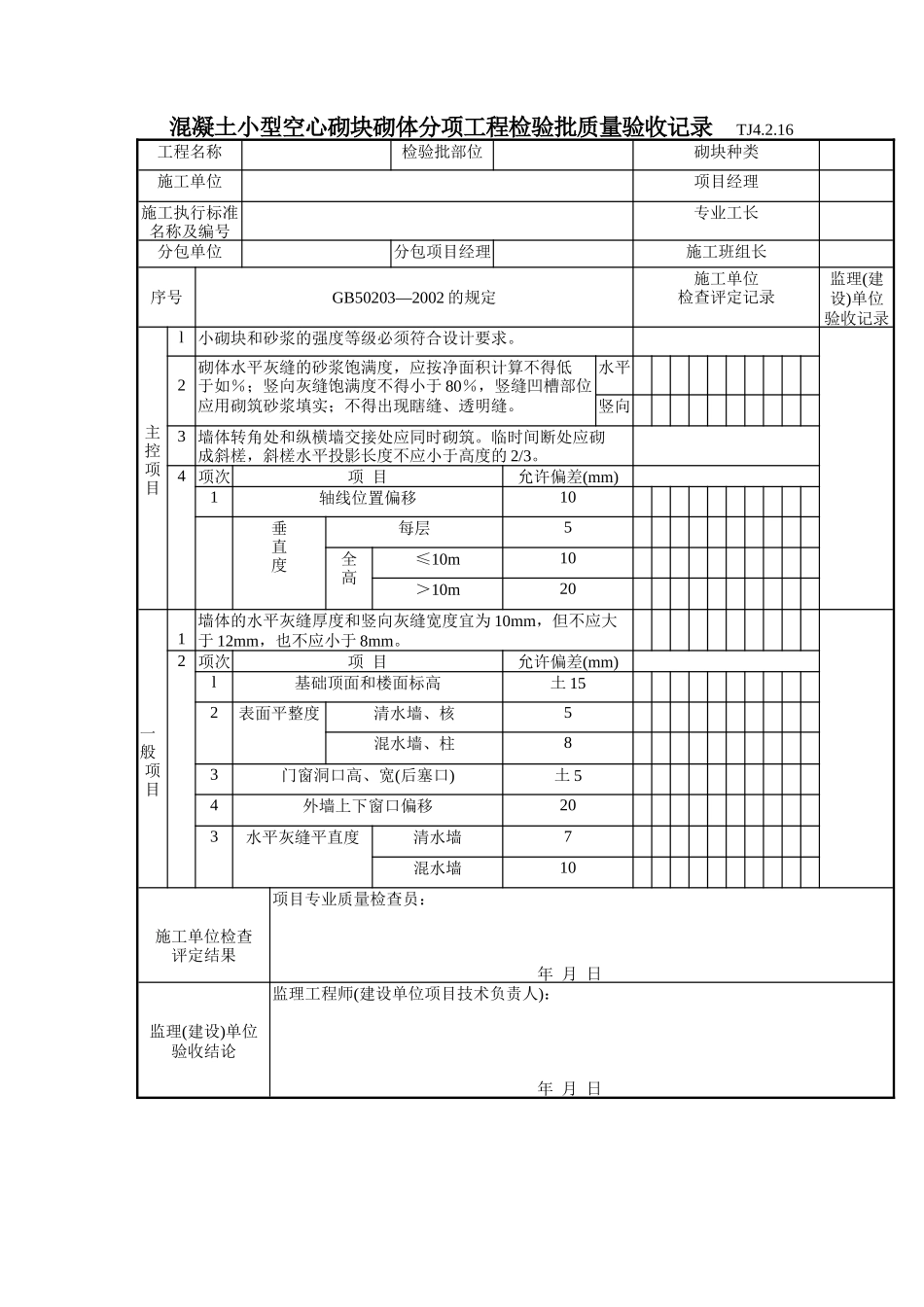 131 混凝土小型空心砌块砌体分项工程检验批质量验收记录TJ4-2-16.doc_第1页