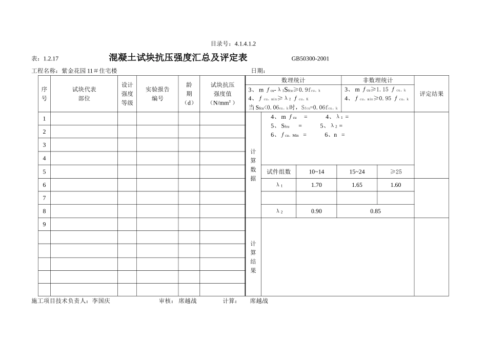 4.1.4.1.2 混凝土试块抗压强度汇总及评定表.doc_第2页