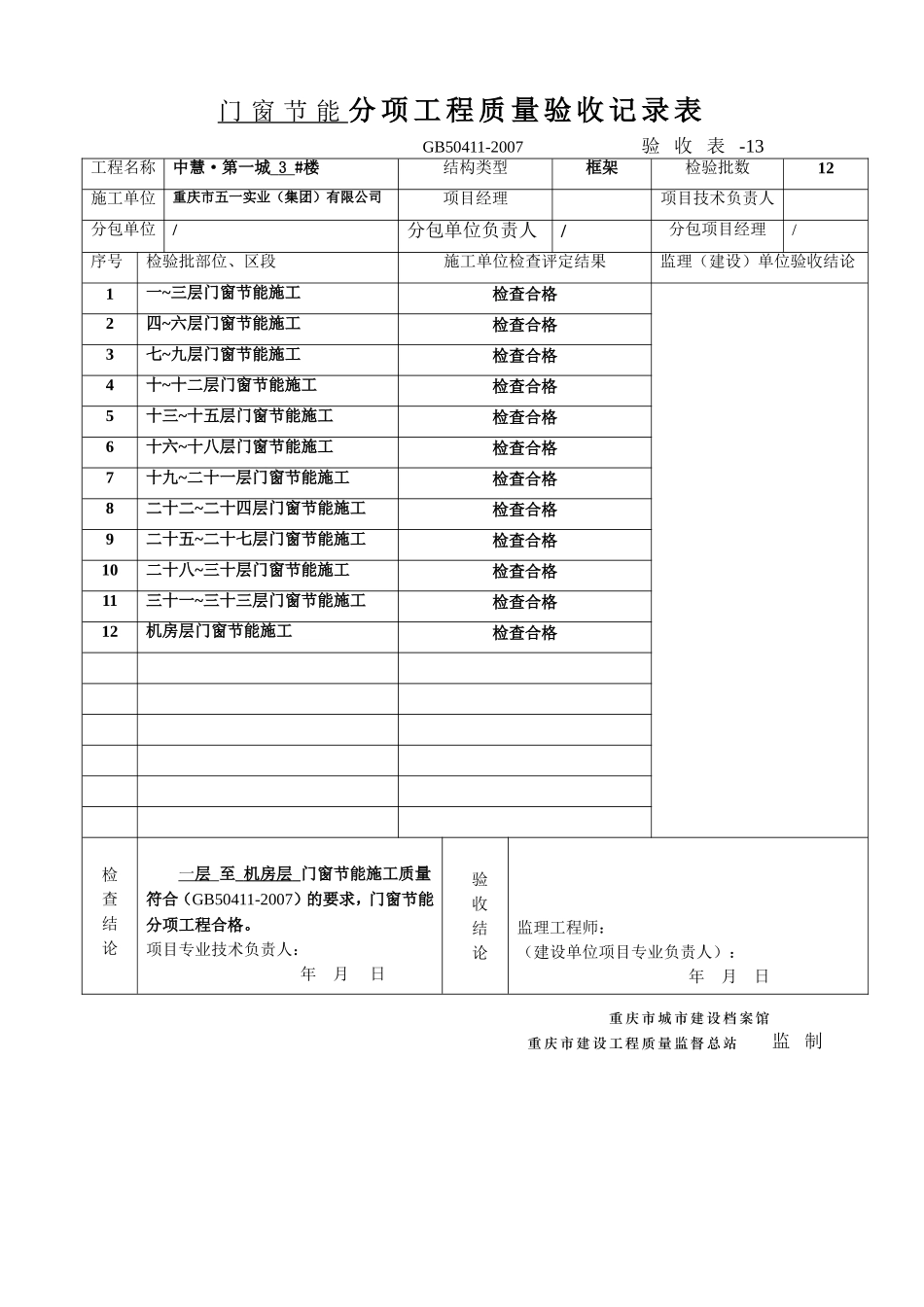 (门窗节能1张)分项工程质量验收记录表.doc_第1页
