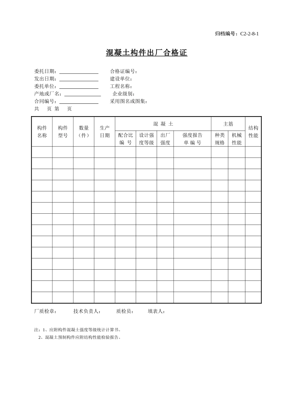 C2-2-8-1混凝土构件出厂合格证.doc_第1页