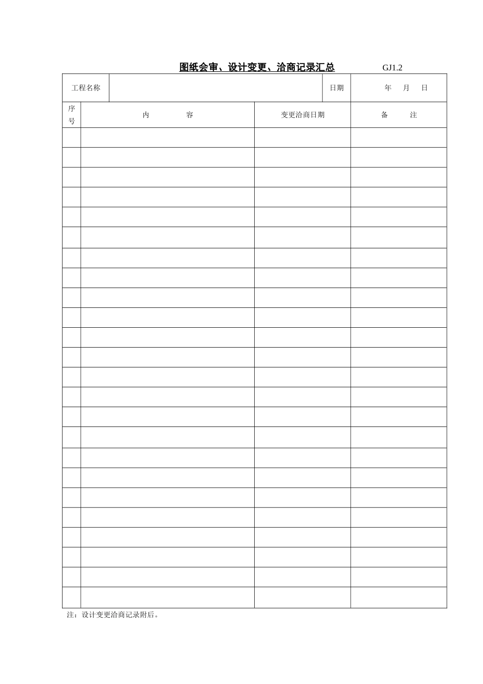 图纸会审、设计变更、洽商记录汇总　　　　　GJ1.doc_第1页