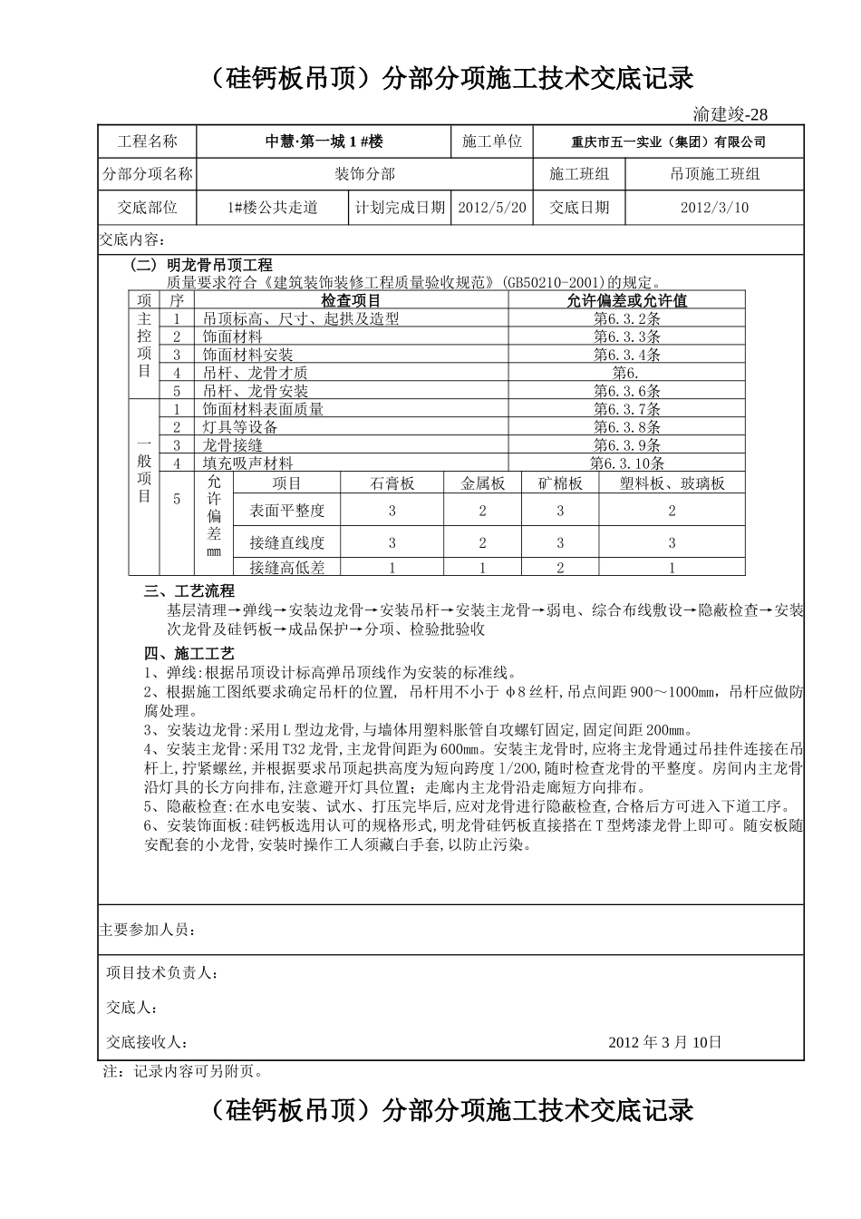 （硅钙板吊顶）分部分项施工技术交底记录.doc_第2页