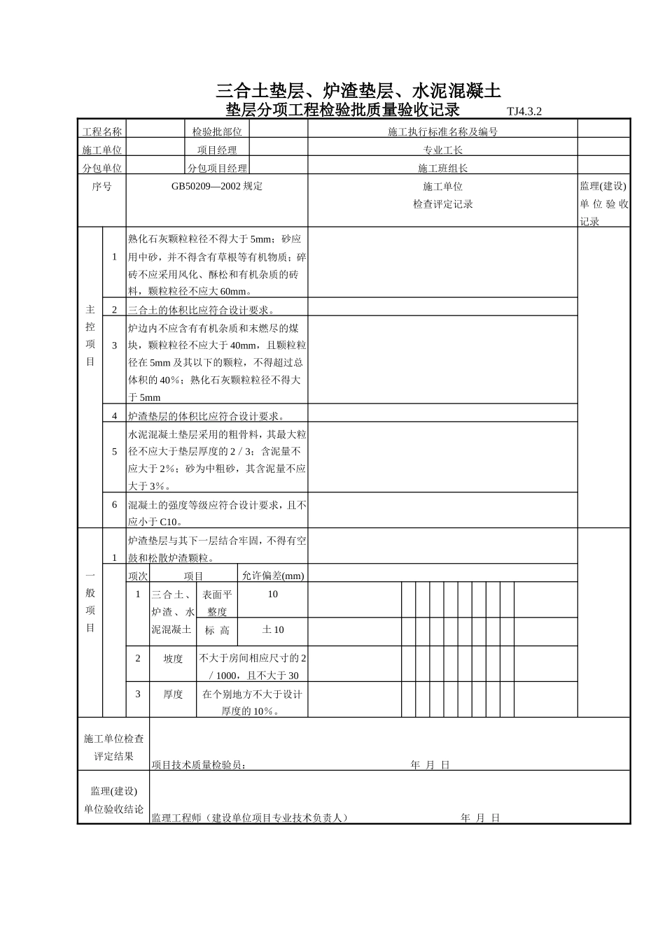 141 三合土垫层、炉渣垫层、水泥混凝土垫层分项工程质量检验批验收记录.doc_第1页
