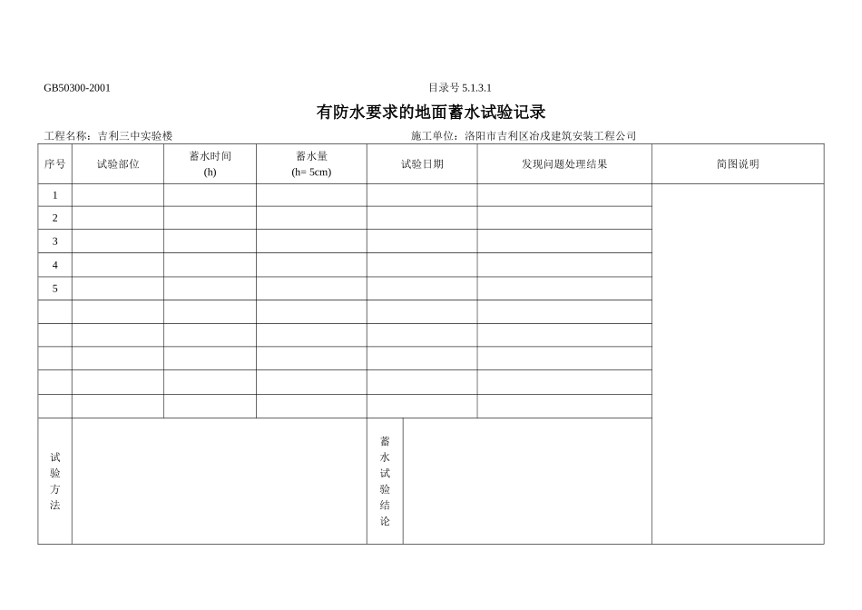 5.1.3.1有防水要求的地面蓄水试验记录1.doc_第1页