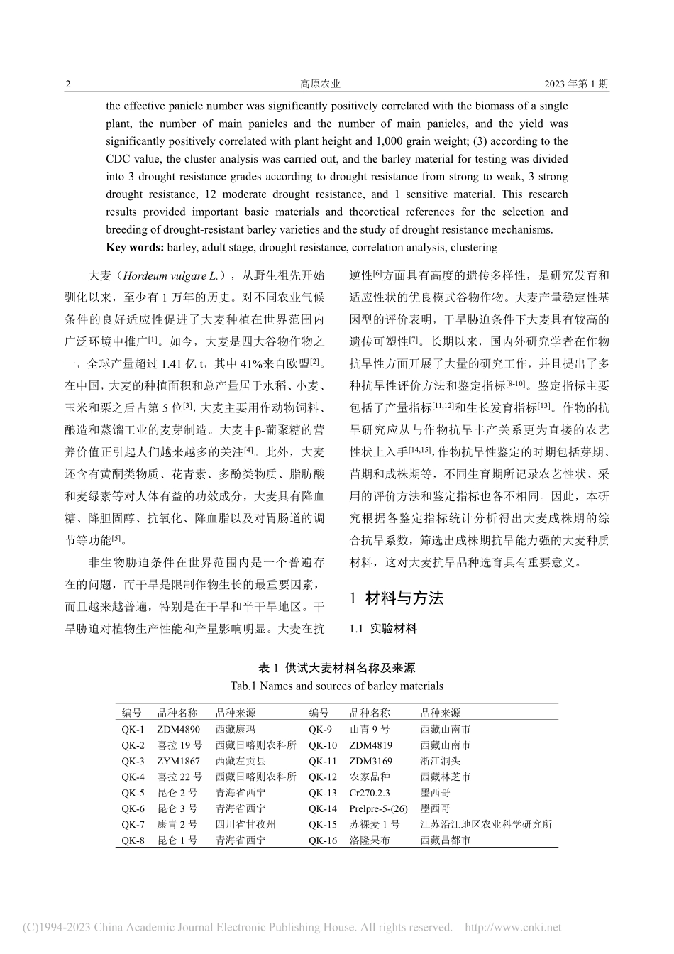 大麦成株期抗旱优良种质资源筛选_彭玉琳.pdf_第2页