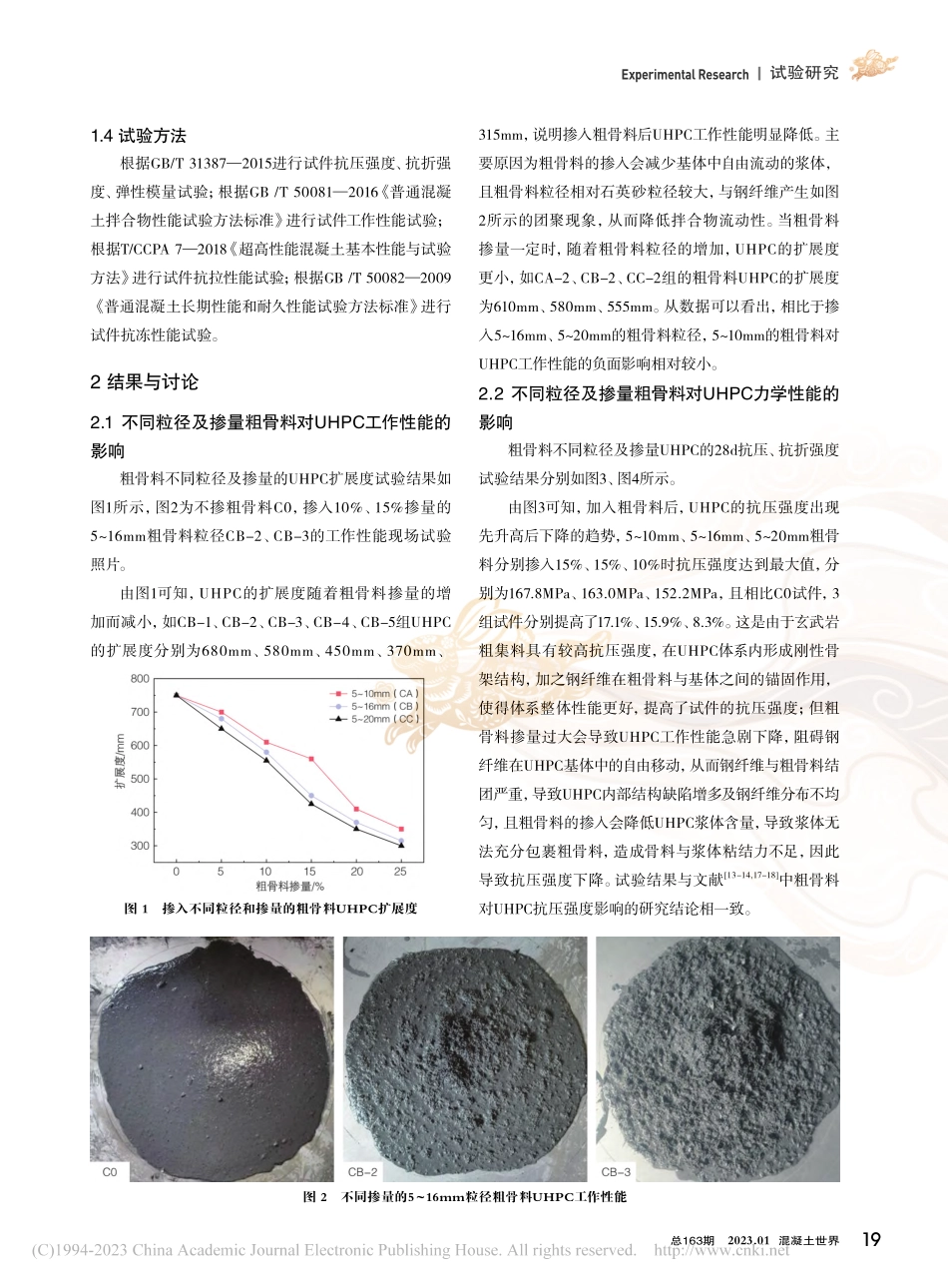 粗骨料粒径及掺量对超高性能混凝土性能的影响_张潇.pdf_第3页