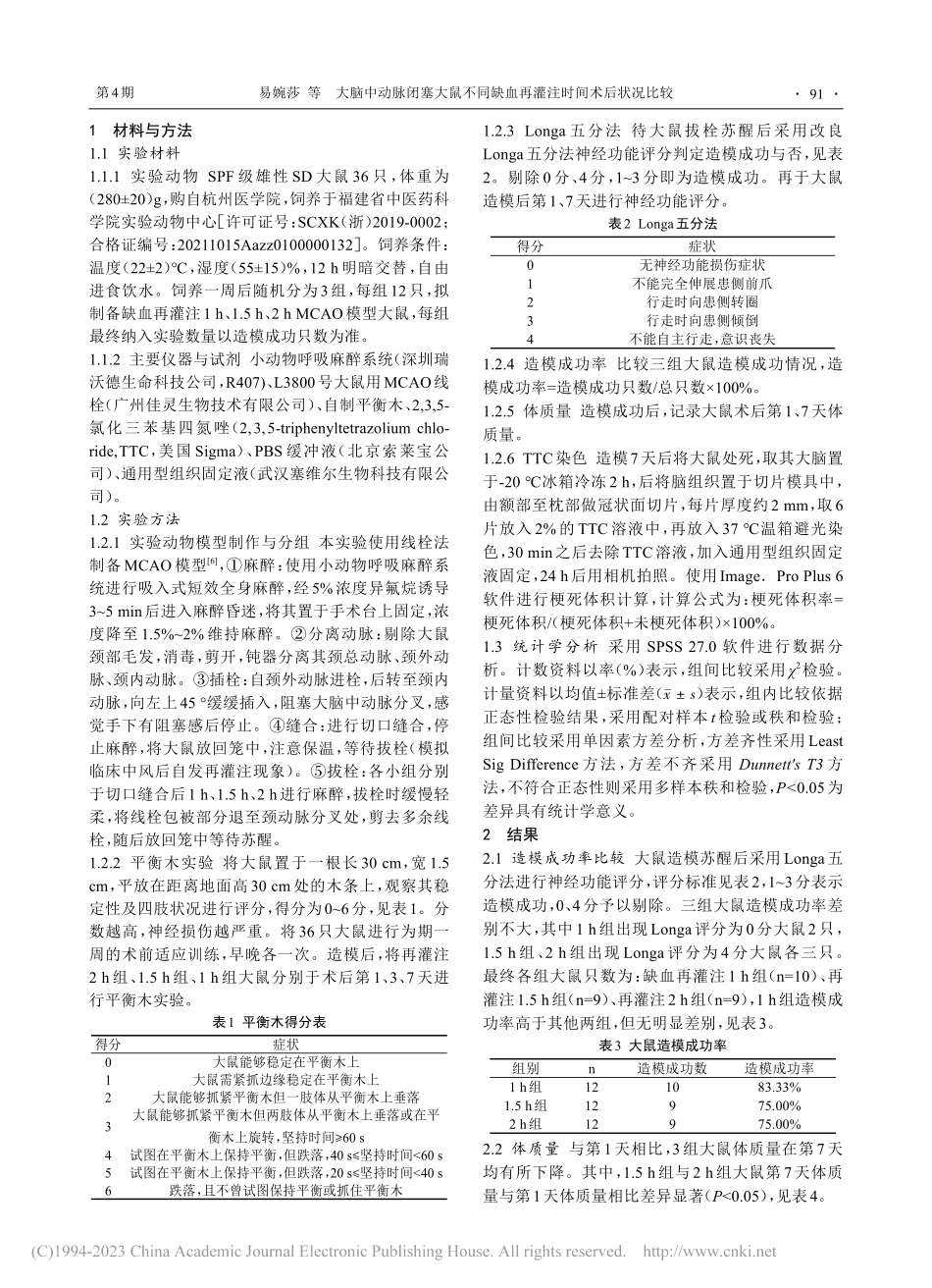 大脑中动脉闭塞大鼠不同缺血再灌注时间术后状况比较_易婉莎.pdf_第2页