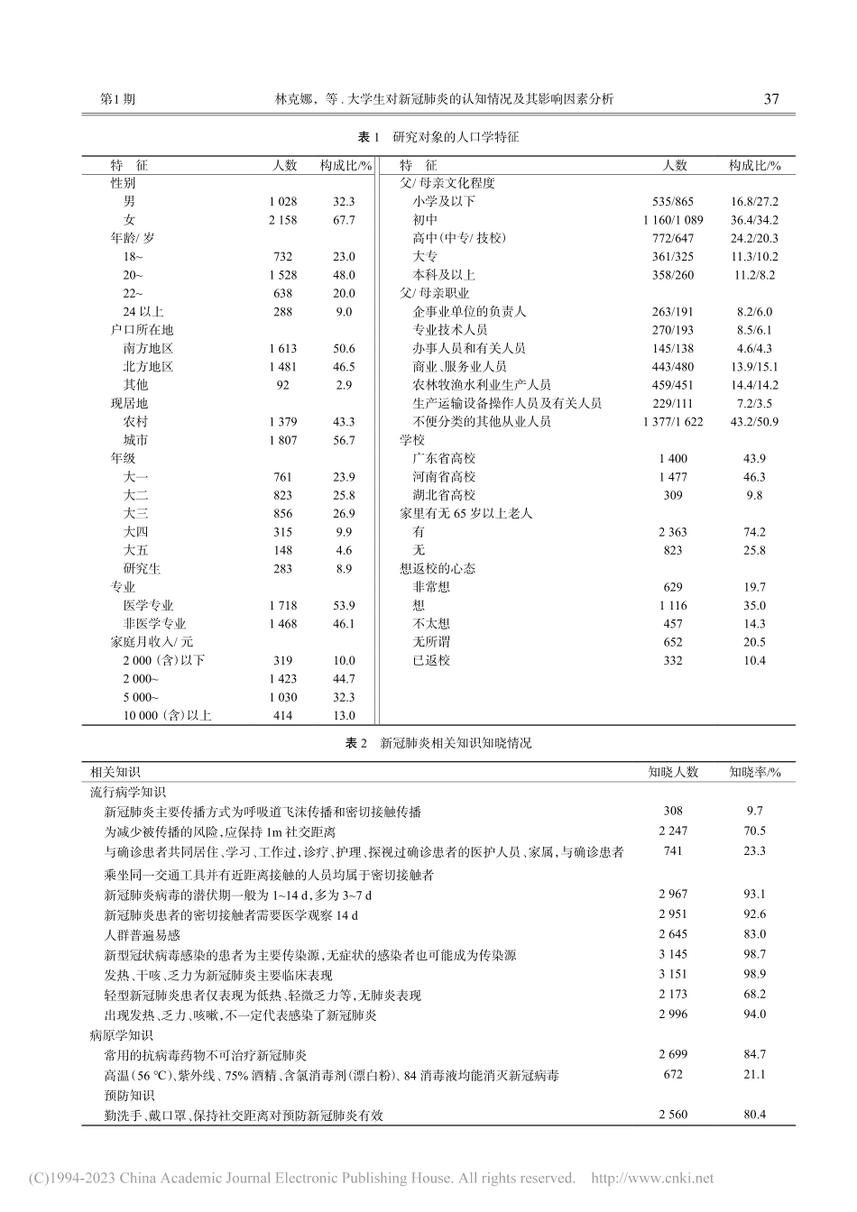 大学生对新冠肺炎的认知情况及其影响因素分析_林克娜.pdf_第3页