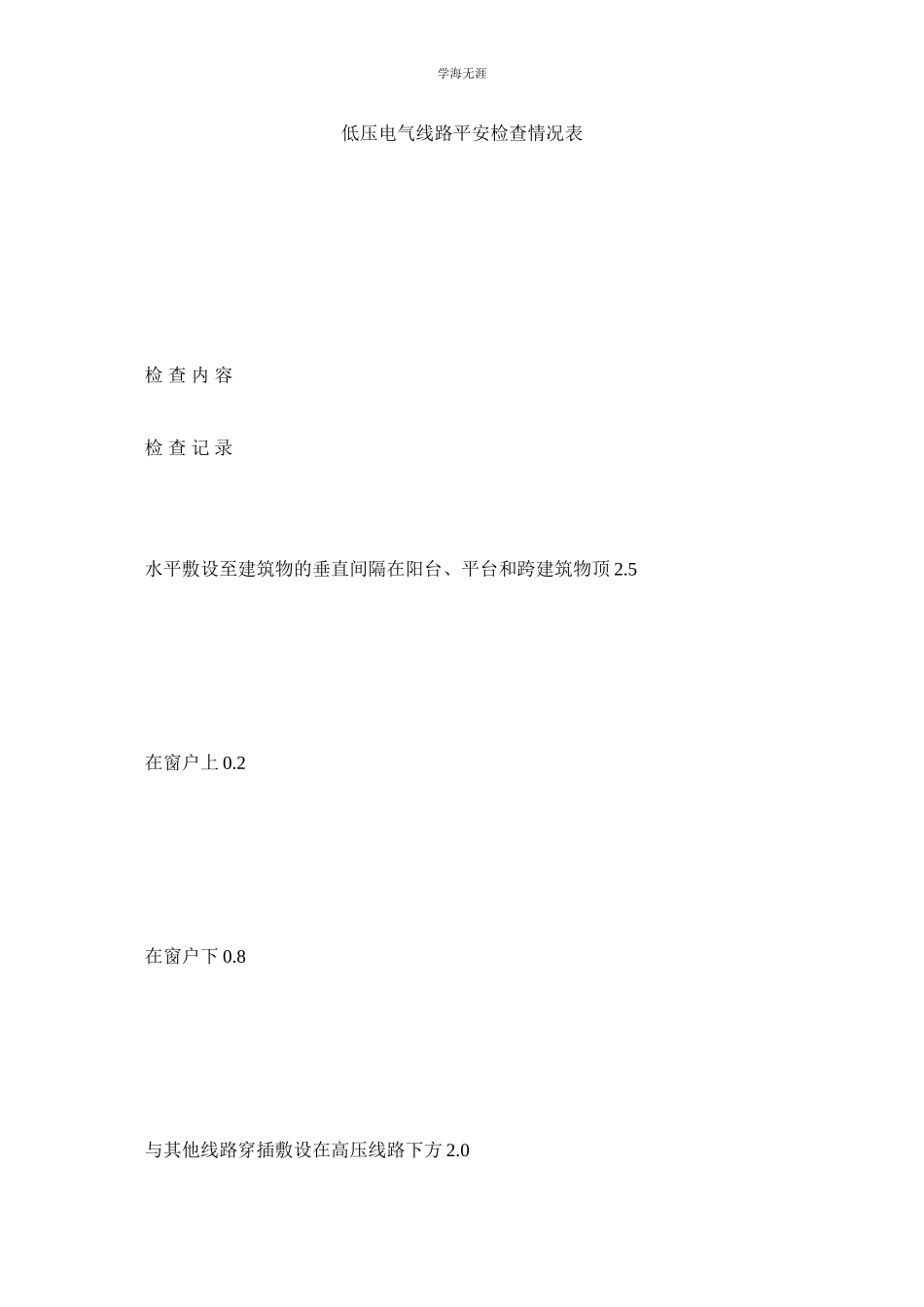 2023年低压电气线路安全检查情况表范文.docx_第1页