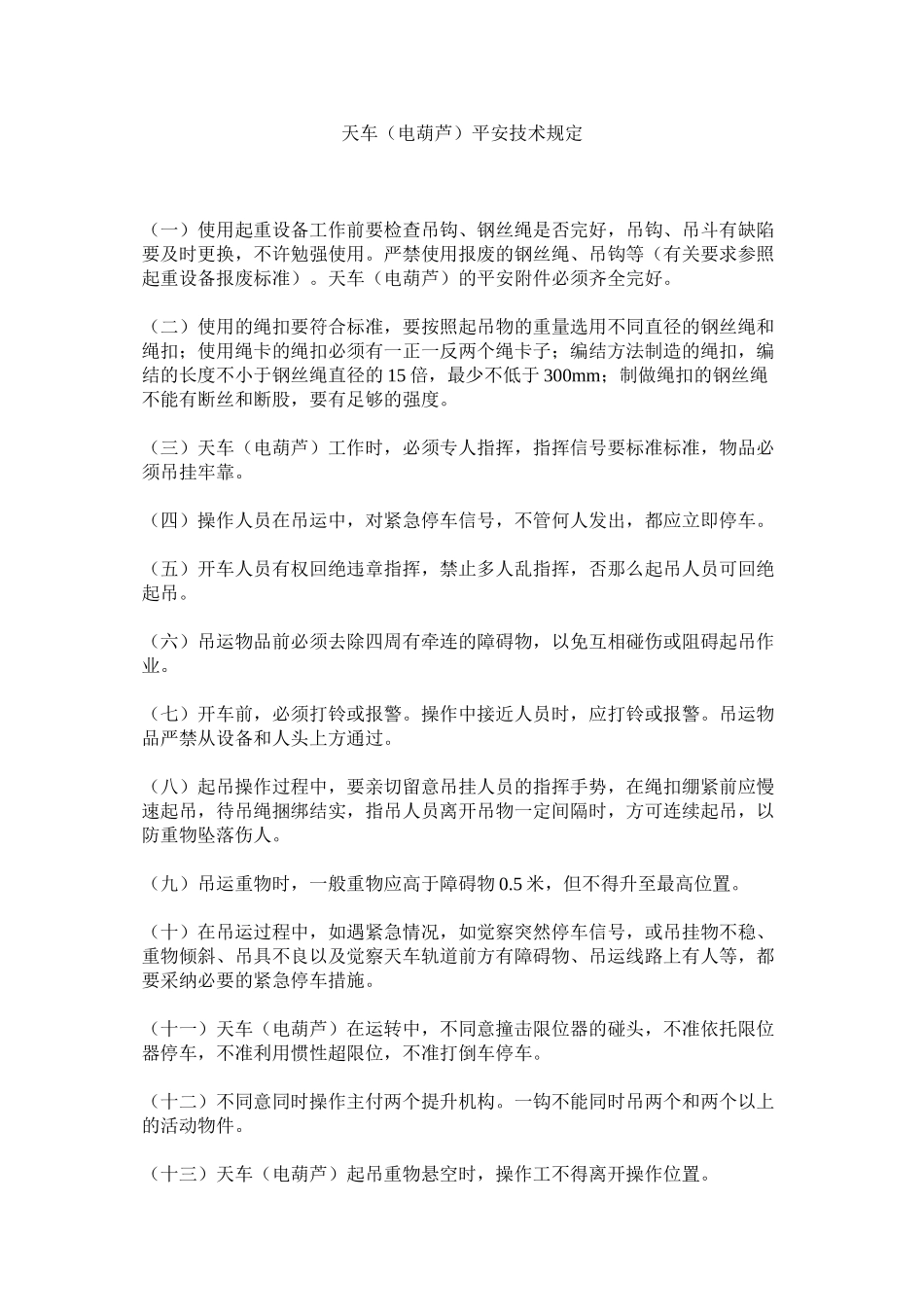 2023年天车ۥ电葫芦安全技术规定范文.docx_第1页