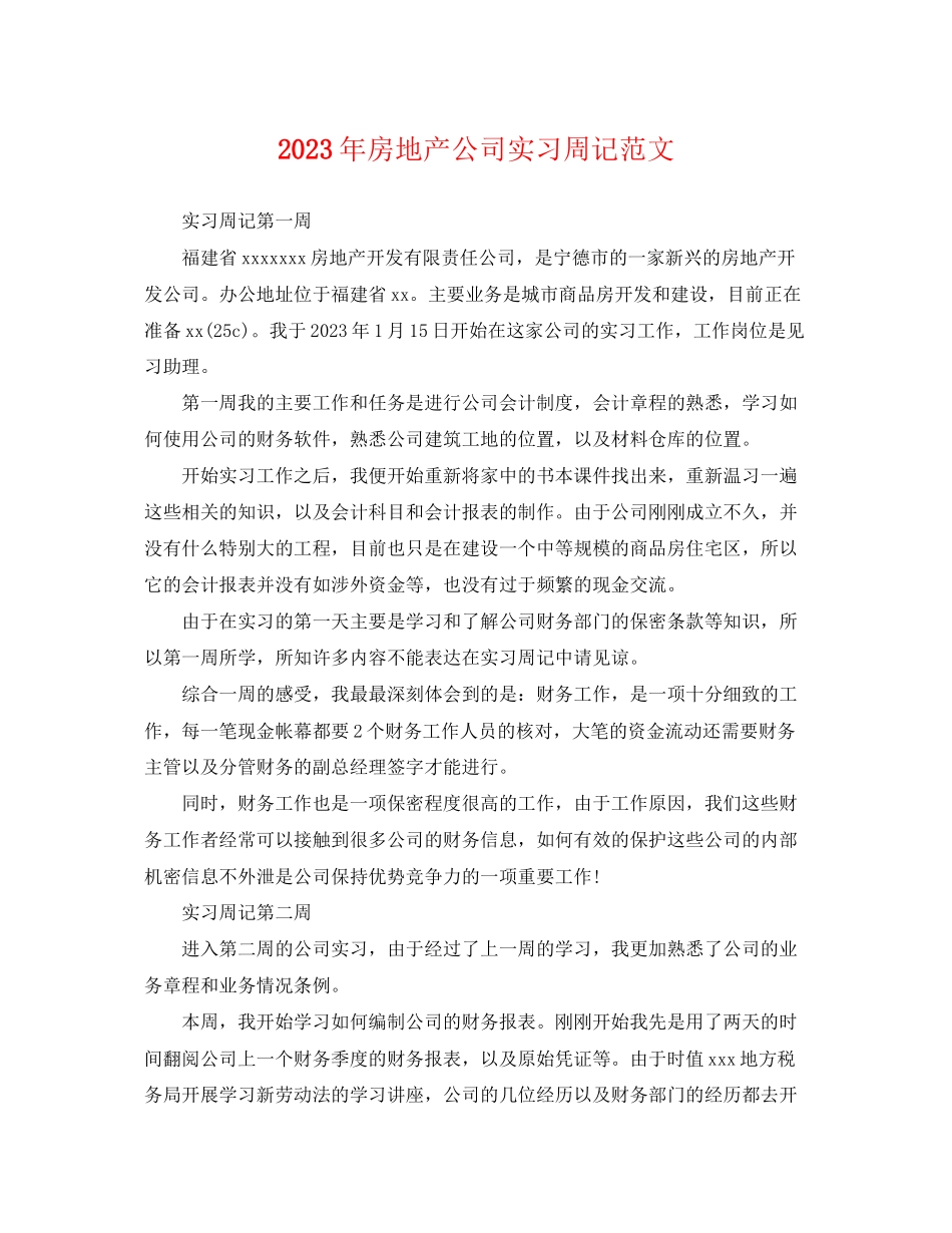 2023年房地产公司实习周记范文.docx_第1页