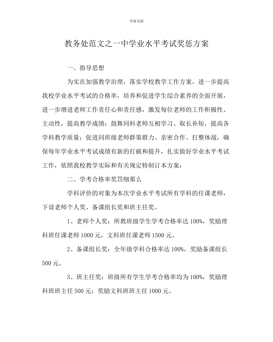 2023年教导处范文一中学业水平考试奖惩方案.docx_第1页