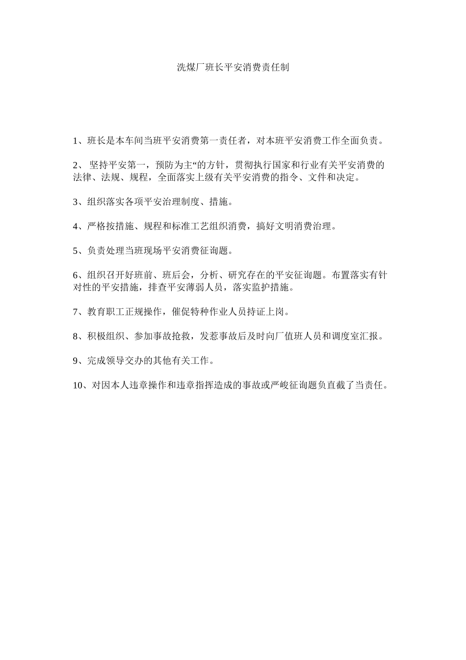 2023年洗煤厂班长安全生产责任制范文.docx_第1页