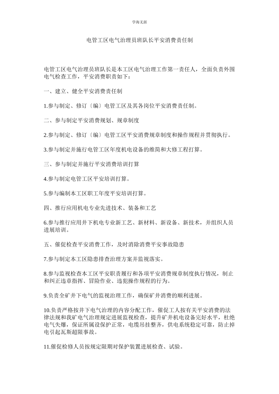 2023年电管工区电气管理员班队长安全生产责任制范文.docx_第1页