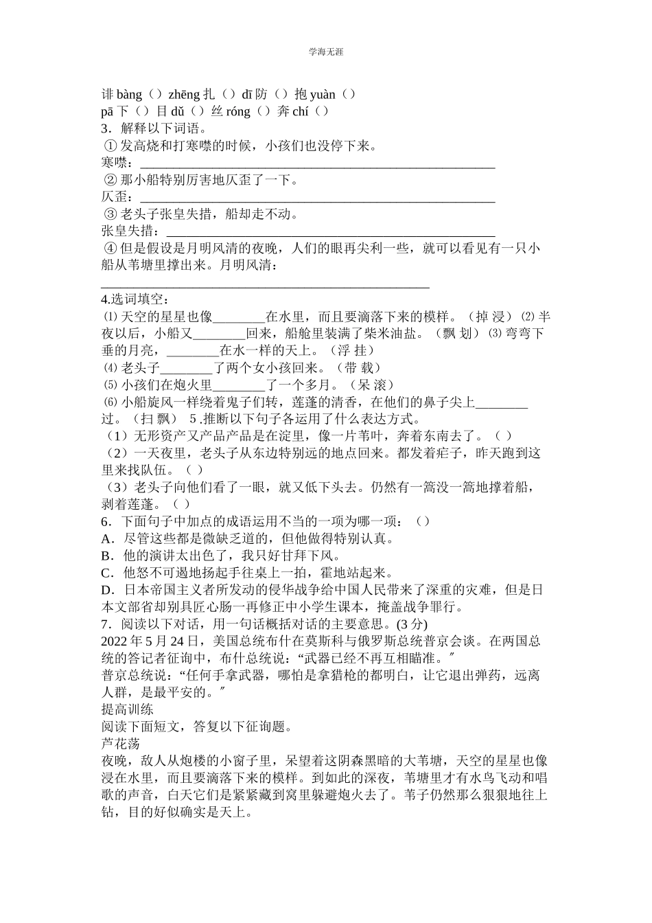 2023年芦花荡ۥ练习附答案范文.docx_第3页
