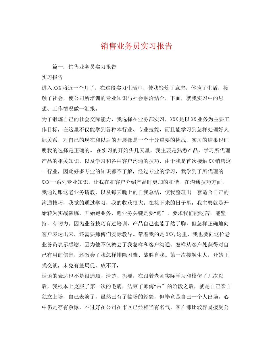 2023年销售业务员实习报告范文.docx_第1页