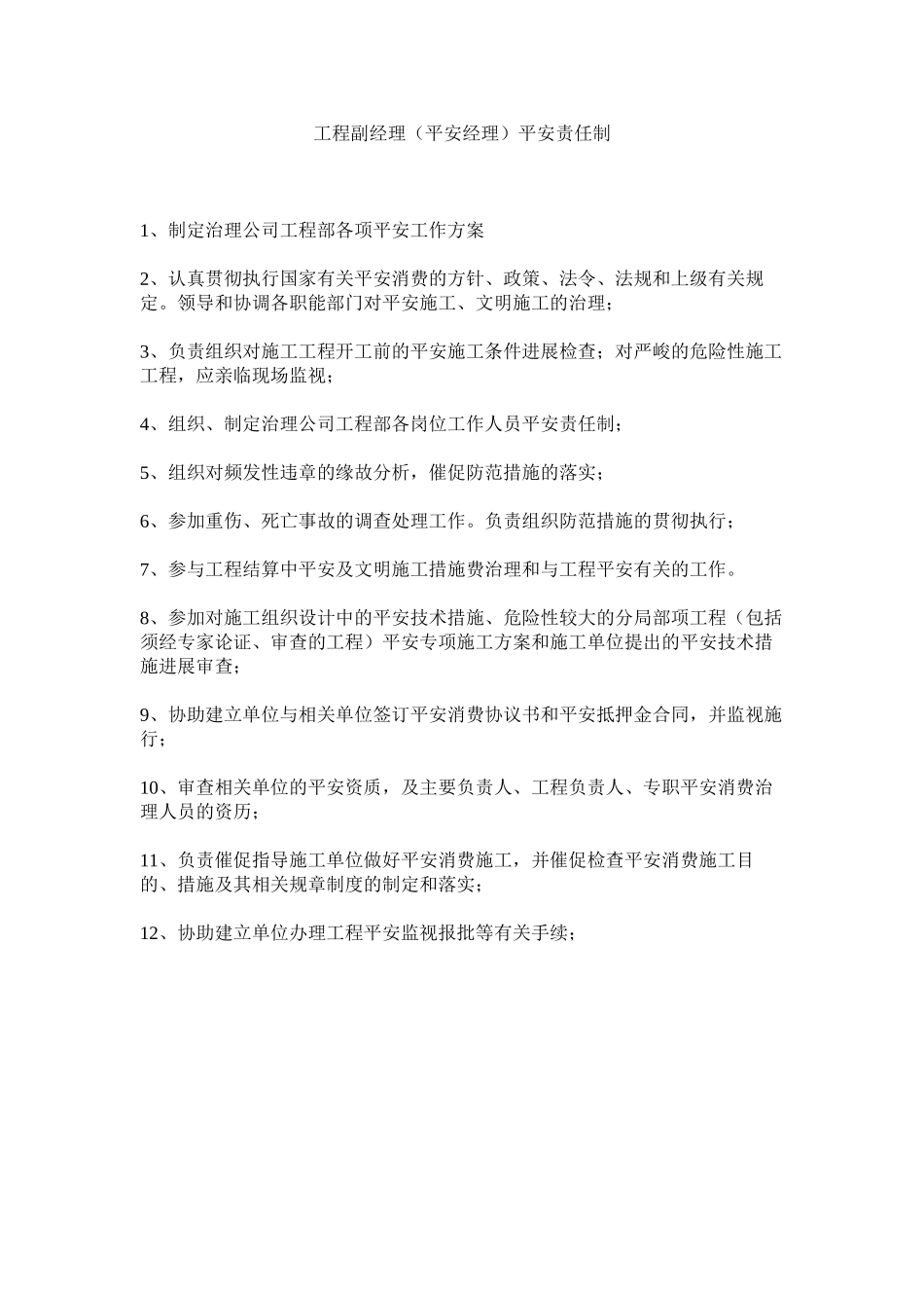 2023年项目副经理安全经理安全责任制范文.docx_第1页