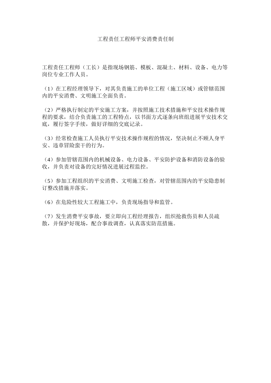2023年项目责任工程师安全生产责任制范文.docx_第1页