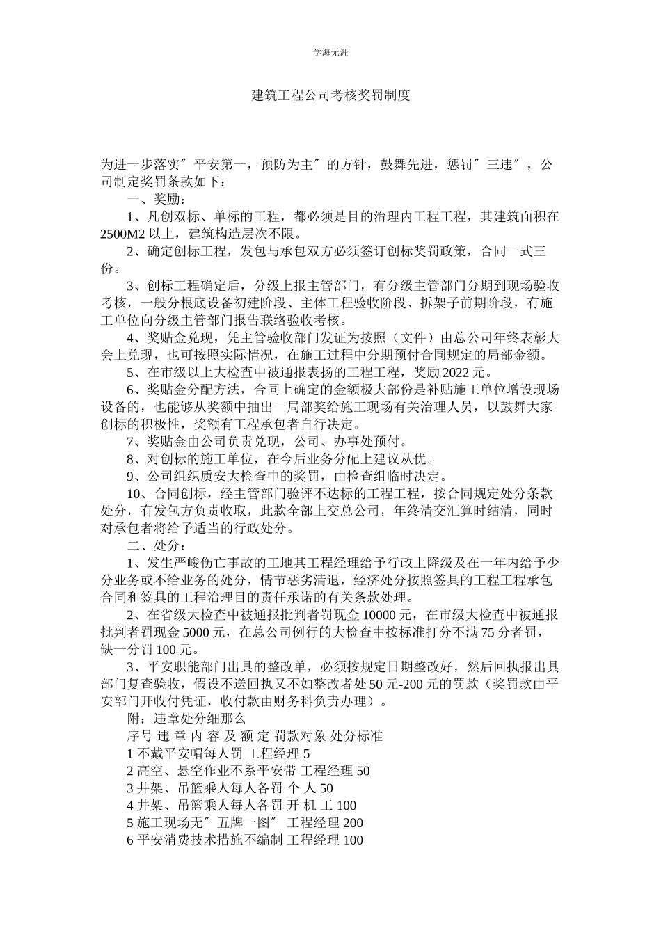 2023年建筑工程公司考核奖罚制度.docx_第1页