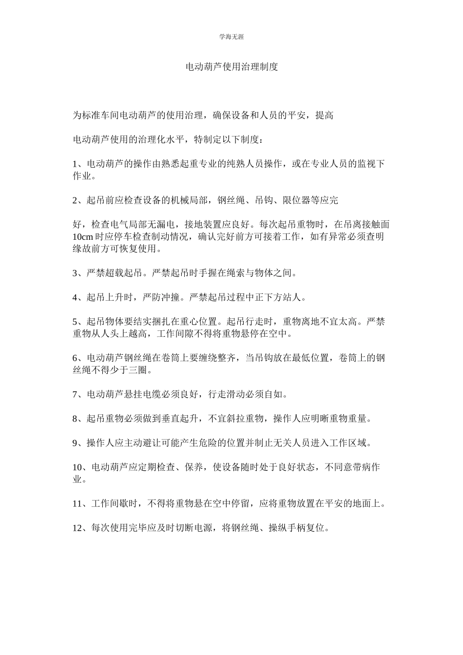 2023年电动葫芦使用管理制度范文.docx_第1页