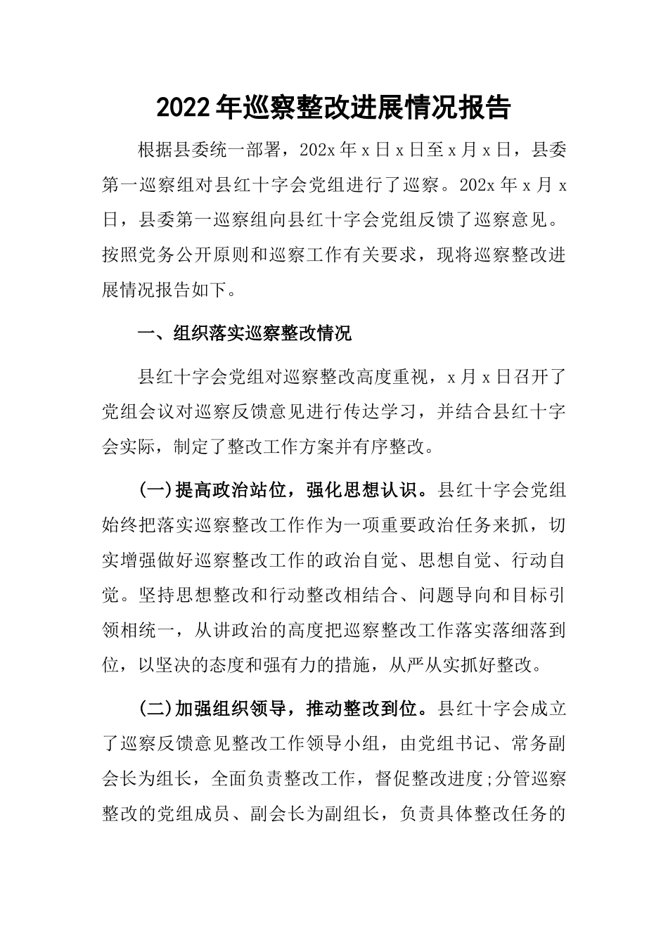 2022年巡察整改进展情况报告 .docx_第1页