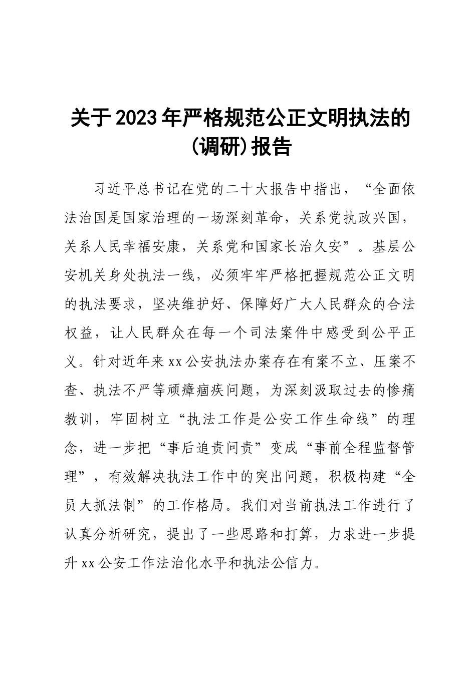 关于2023年严格规范公正文明执法的(调研)报告 .docx_第1页