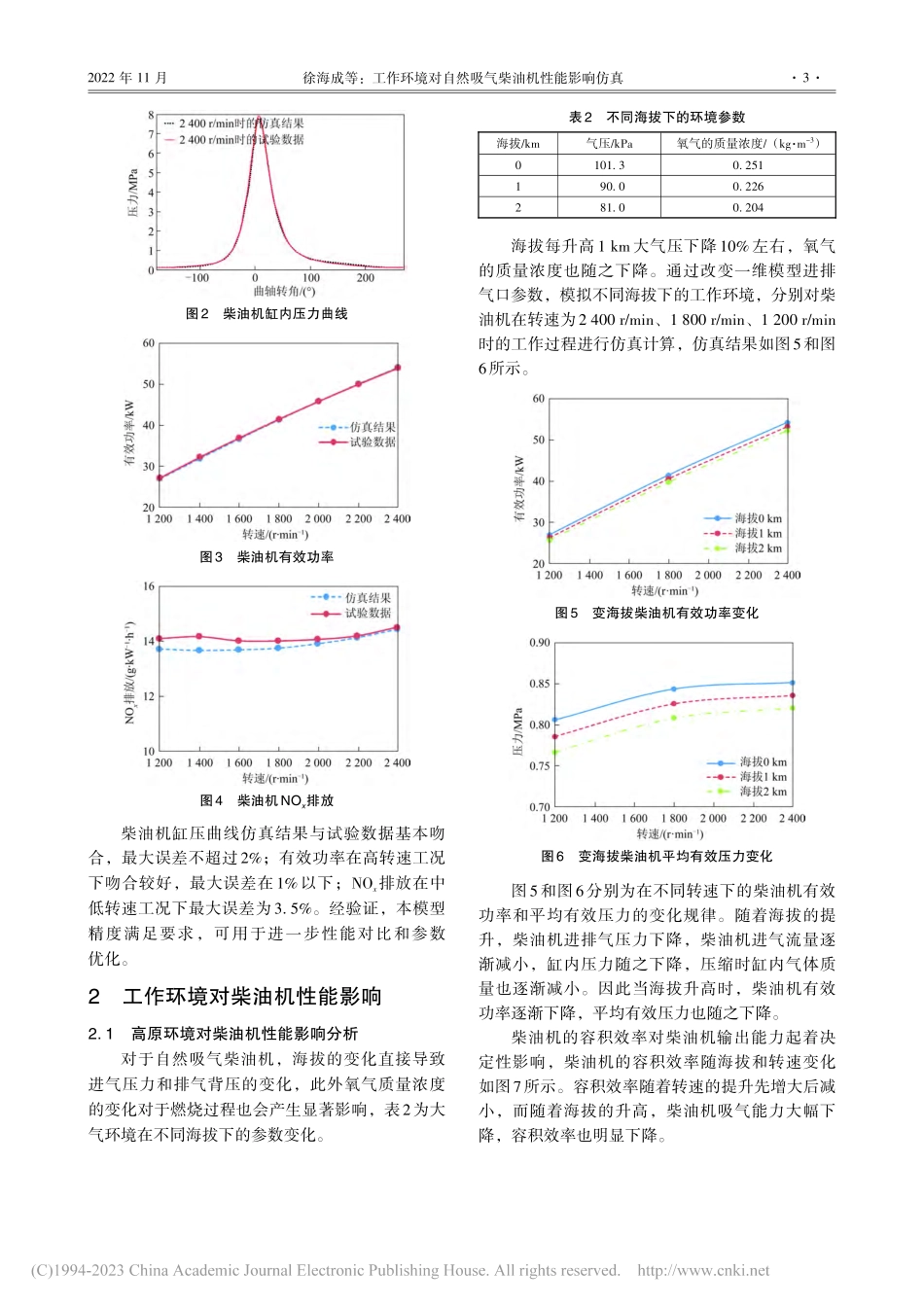 工作环境对自然吸气柴油机性能影响仿真_徐海成.pdf_第3页
