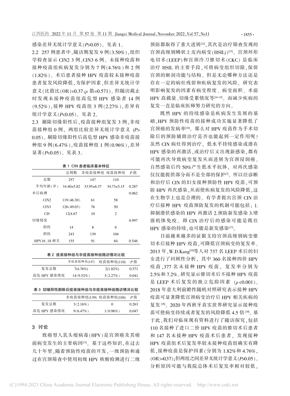 宫颈高级别鳞状上皮内病变锥...PV疫苗预防复发的临床研究_汪美容.pdf_第2页