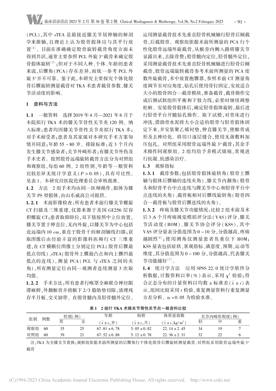 个体化股骨后髁旋转测量截骨...全膝关节置换术中的应用效果_田文明.pdf_第2页