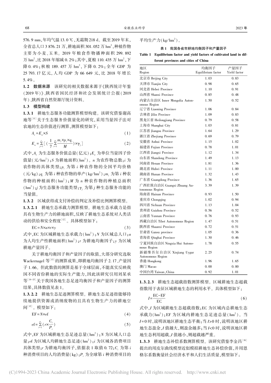 耕地非农化过程中生态价值补偿量化研究——以陕西省为例_李朦.pdf_第2页