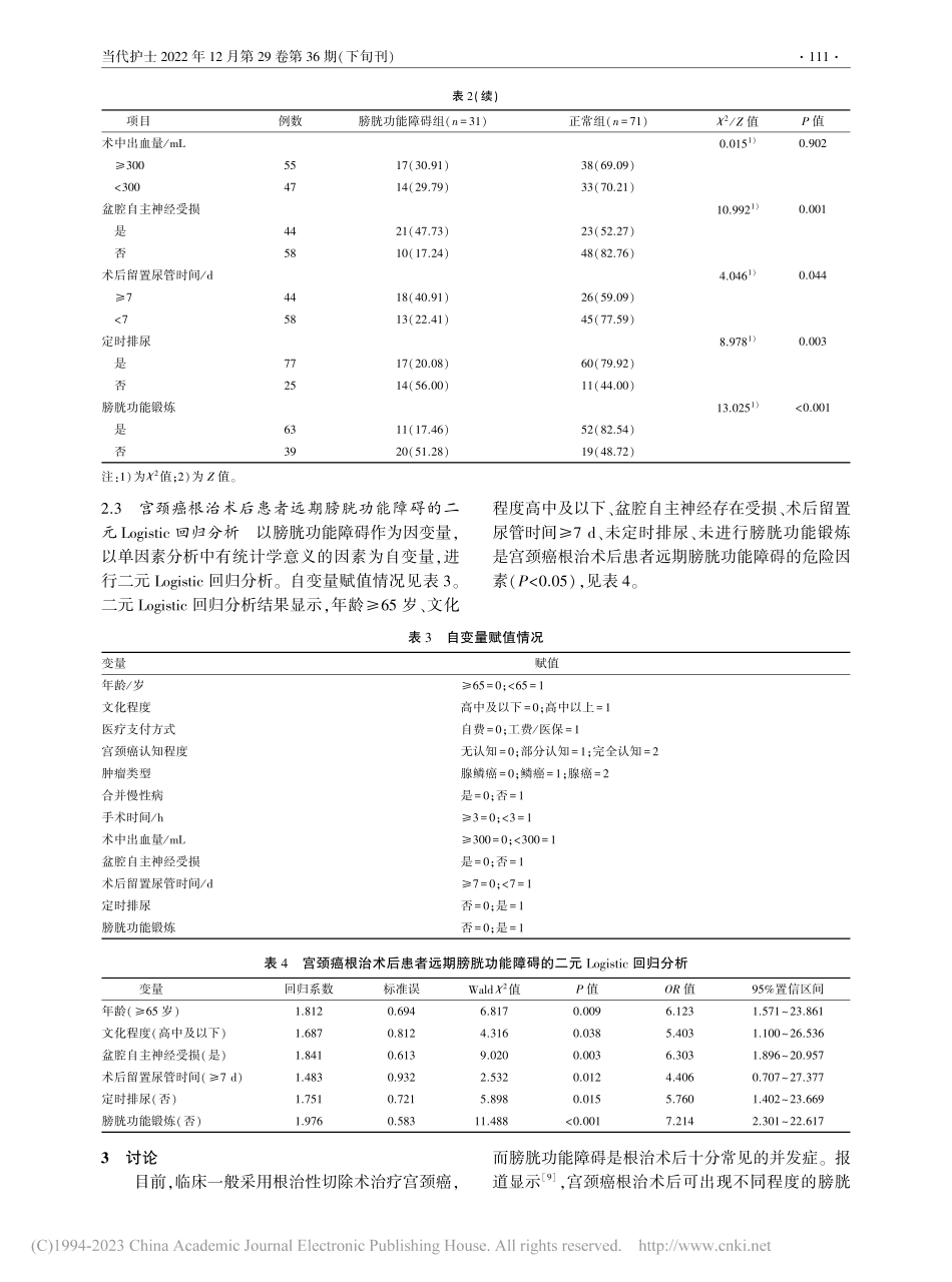 宫颈癌根治术后患者远期膀胱功能障碍的危险因素分析_刘红花.pdf_第3页