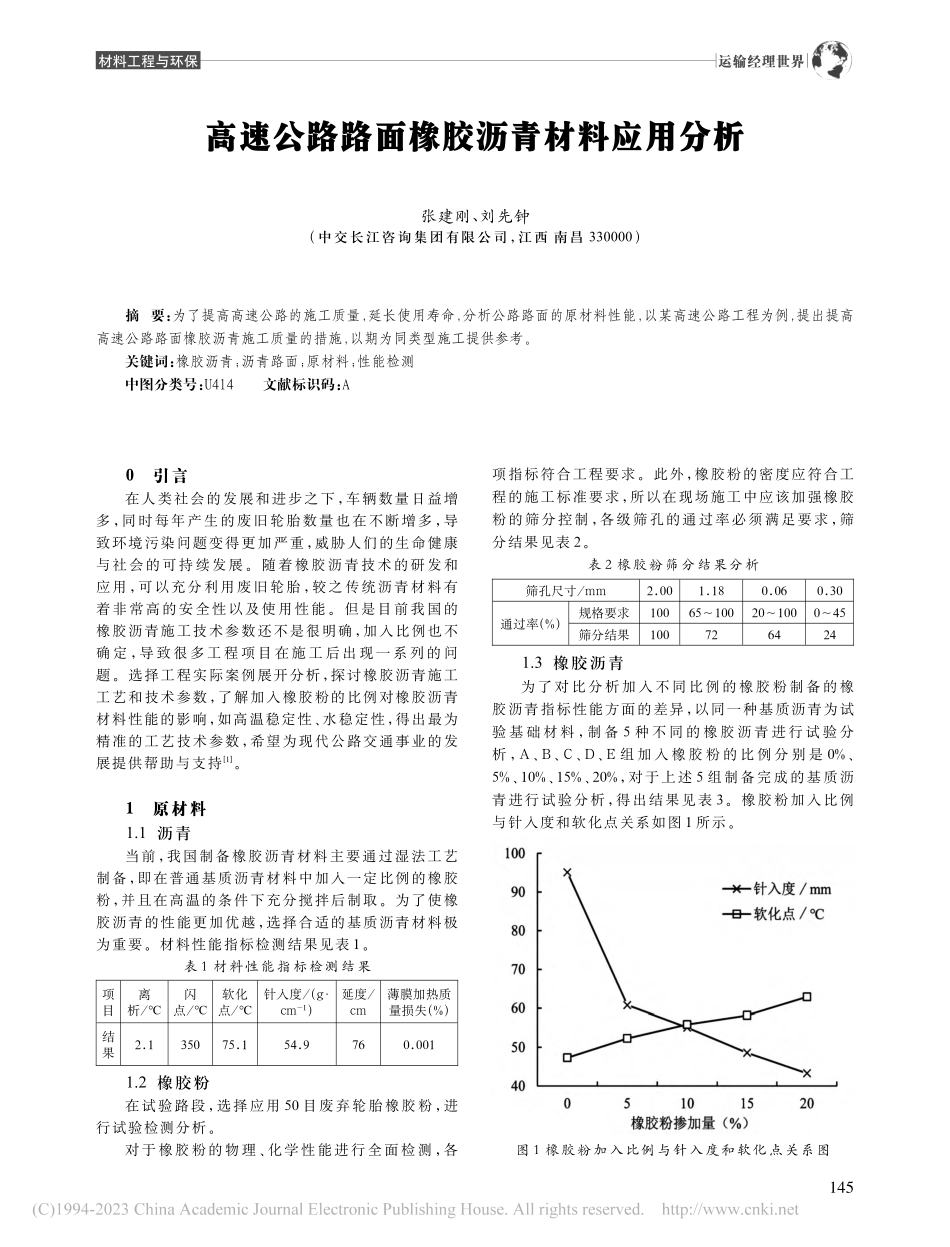 高速公路路面橡胶沥青材料应用分析_张建刚.pdf_第1页